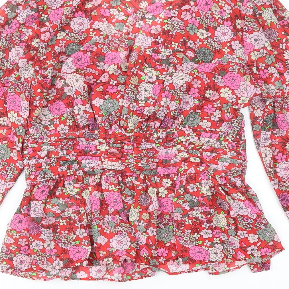Marks & Spencer Womens Multicoloured Floral Polyester Basic Blouse Size 6 V-Neck