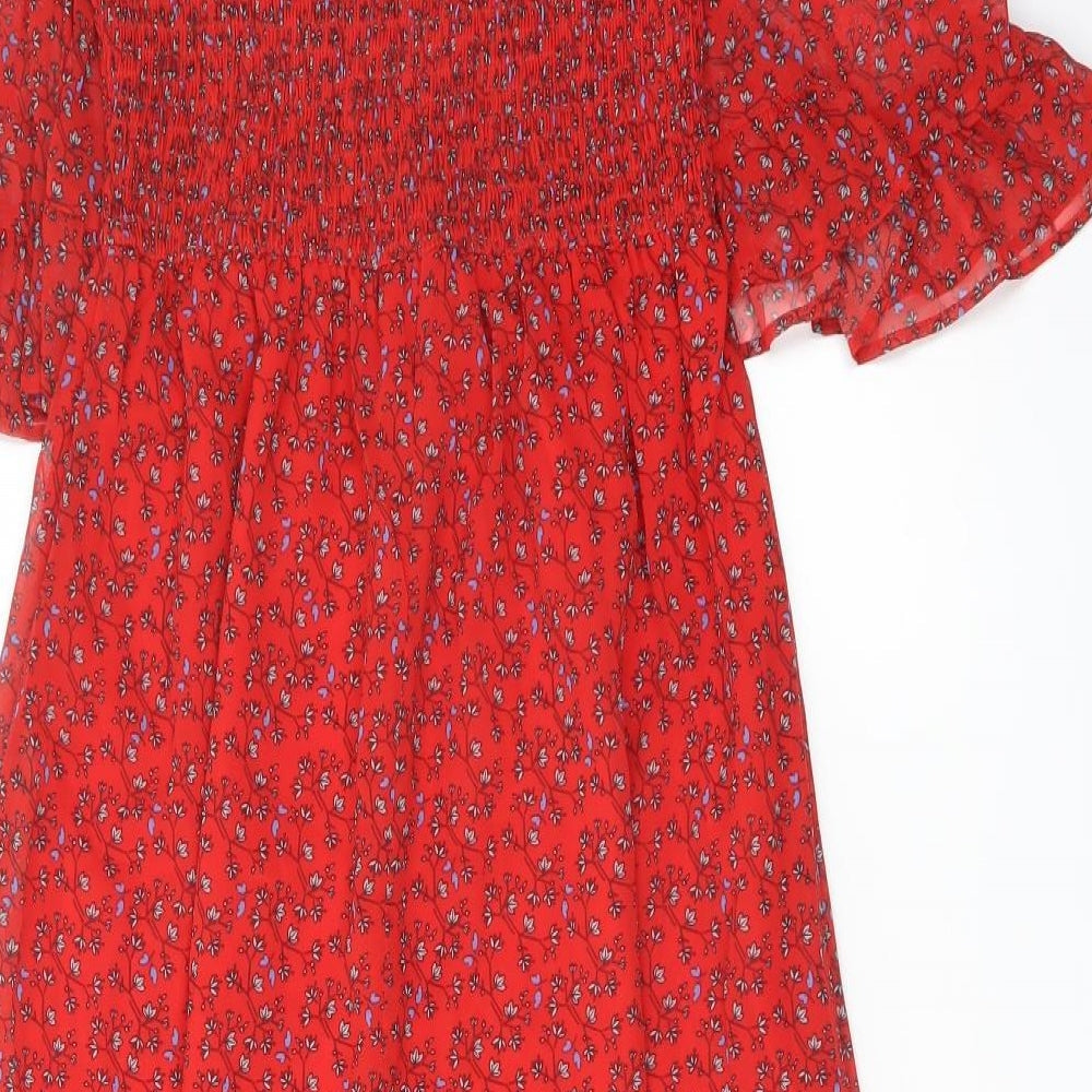 Finery Womens Red Floral Polyester A-Line Size 8 Mock Neck Pullover