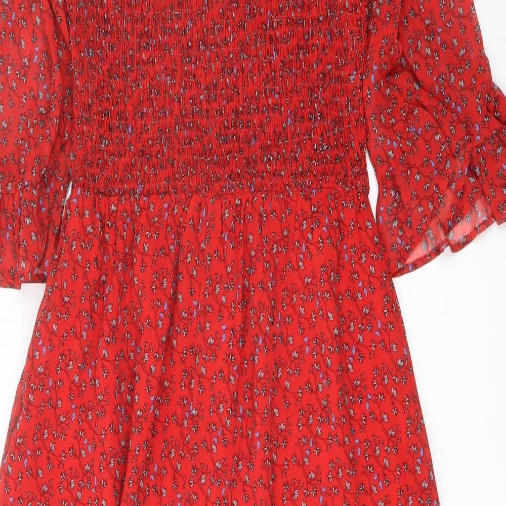 Finery Womens Red Floral Polyester A-Line Size 8 Mock Neck Pullover