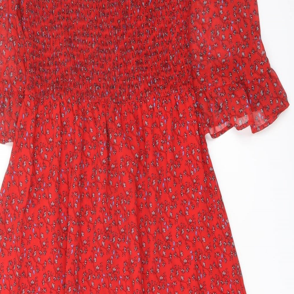 Finery Womens Red Floral Polyester A-Line Size 8 Mock Neck Pullover