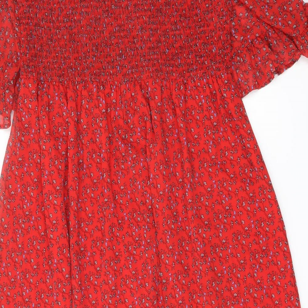 Finery Womens Red Floral Polyester A-Line Size 18 Mock Neck Pullover