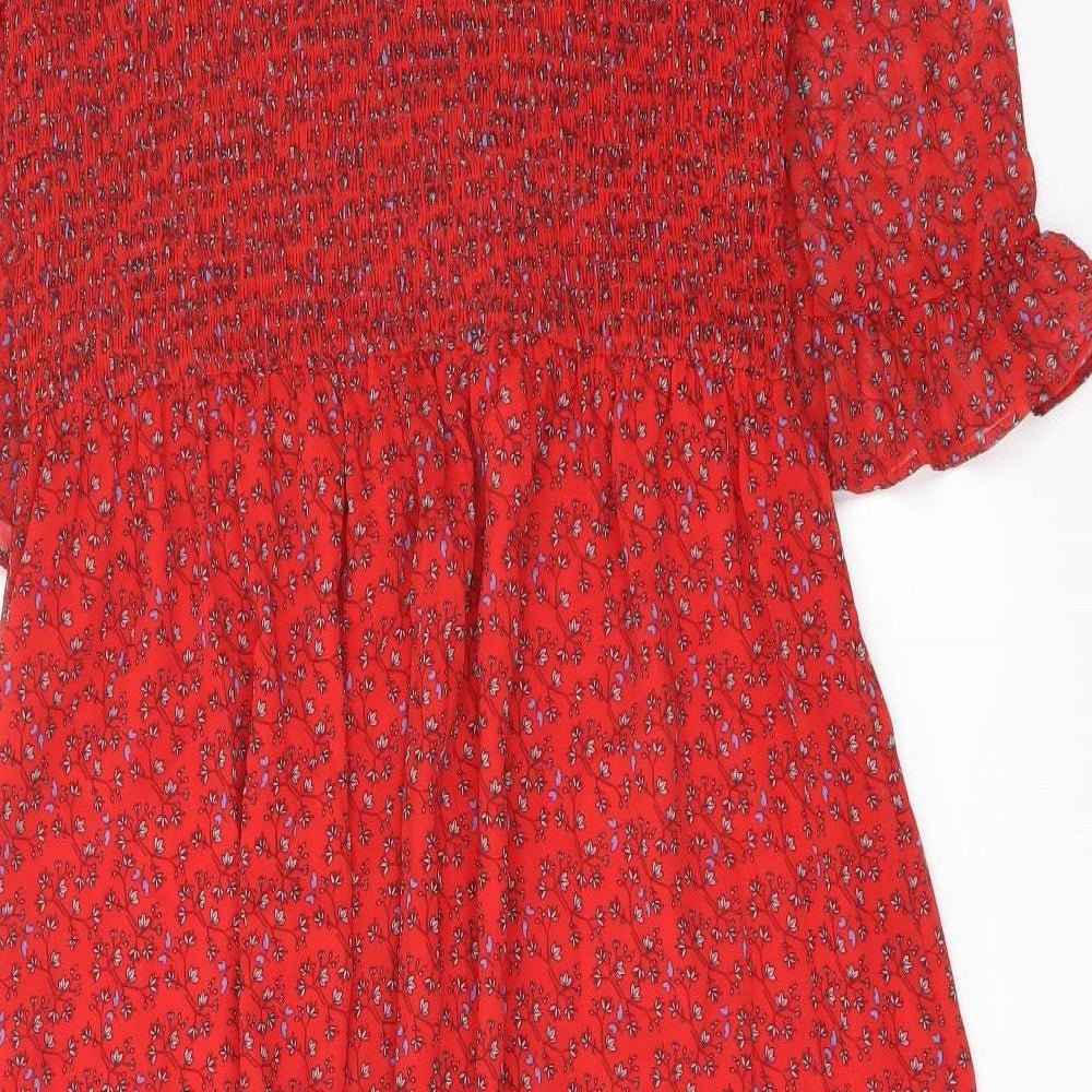 Finery Womens Red Floral Polyester A-Line Size 18 Mock Neck Pullover