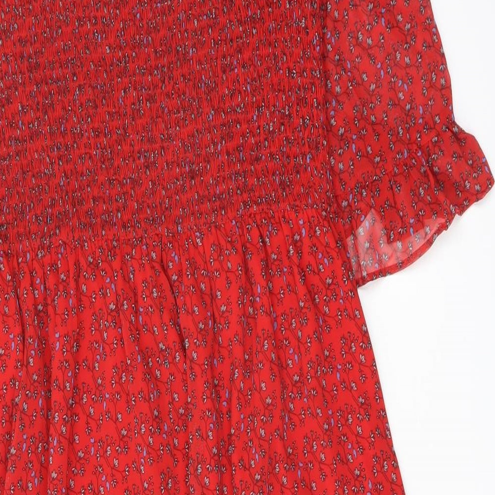 Finery Womens Red Floral Polyester A-Line Size 16 Mock Neck Pullover