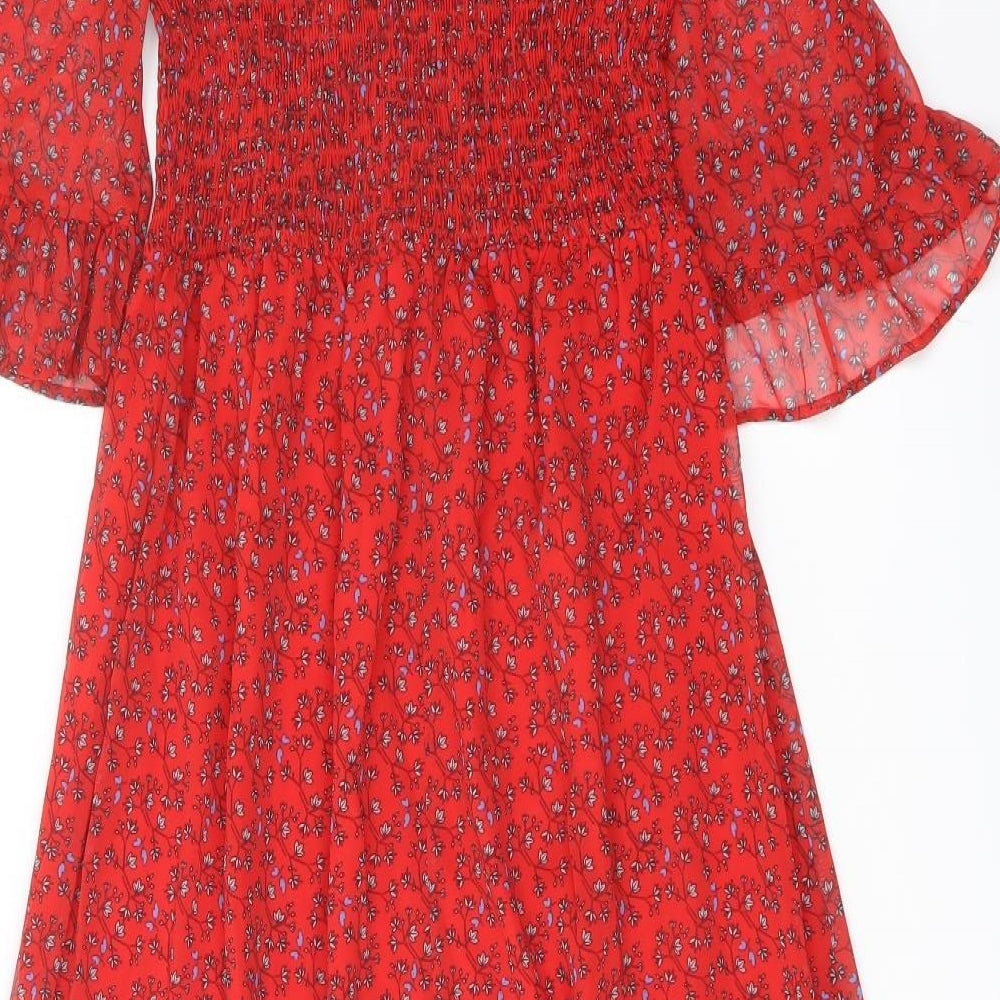 Finery Womens Red Floral Polyester A-Line Size 8 Mock Neck Pullover