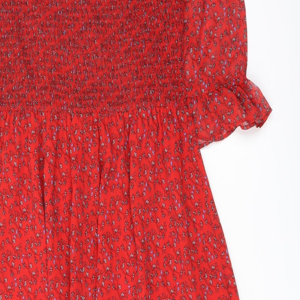 Finery1 Womens Red Floral Polyester A-Line Size 16 Mock Neck Pullover