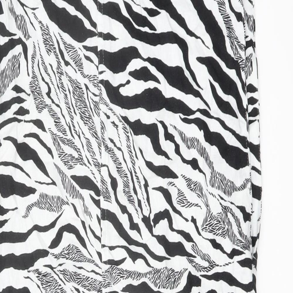 Marks & Spencer Womens White Animal Print Linen Trapeze & Swing Size 6 Round Neck Button