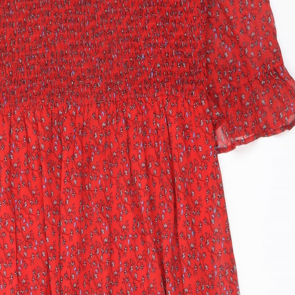 Finery Womens Red Floral Polyester A-Line Size 16 Mock Neck Pullover