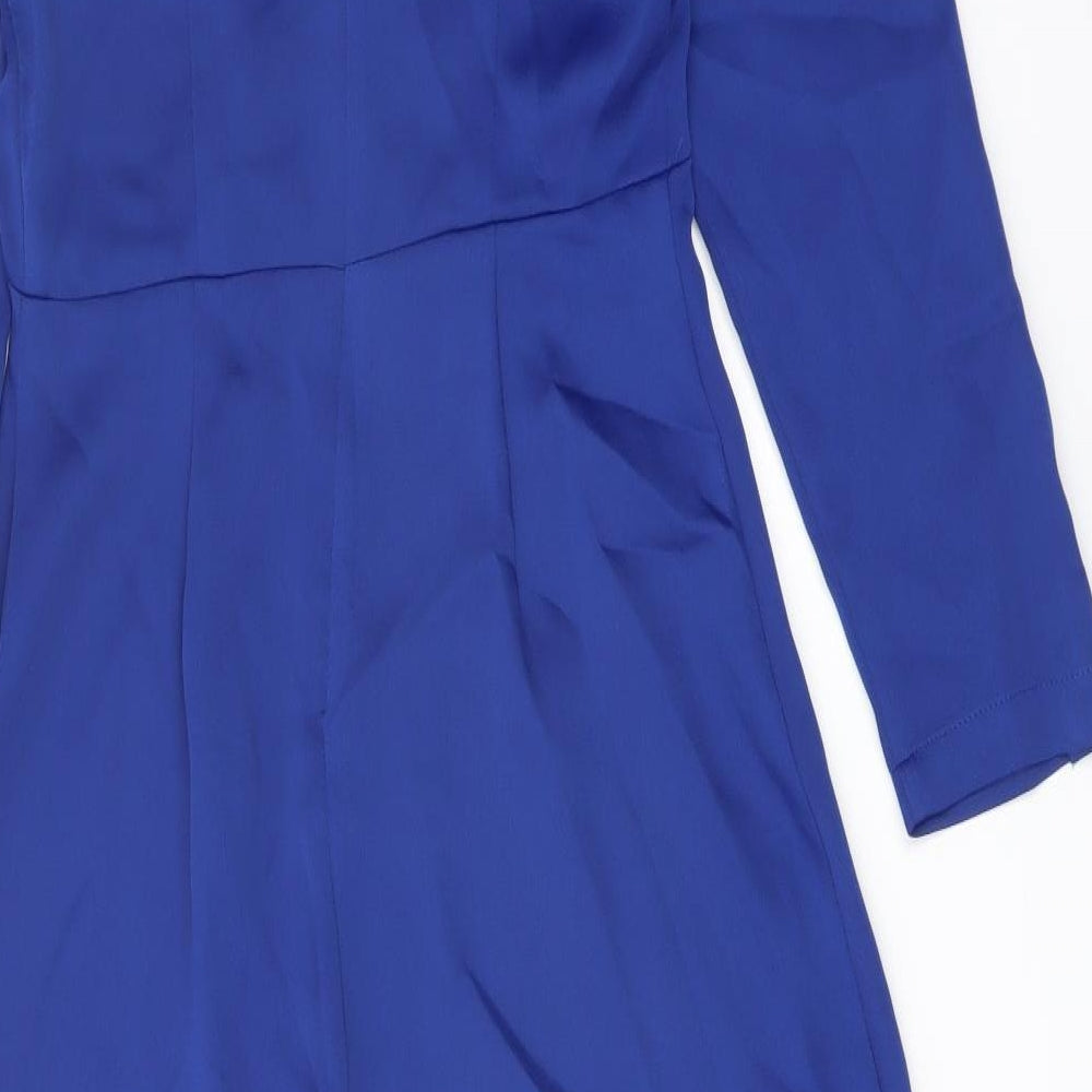 Marks & Spencer Womens Blue Polyester A-Line Size 6 Mock Neck Zip