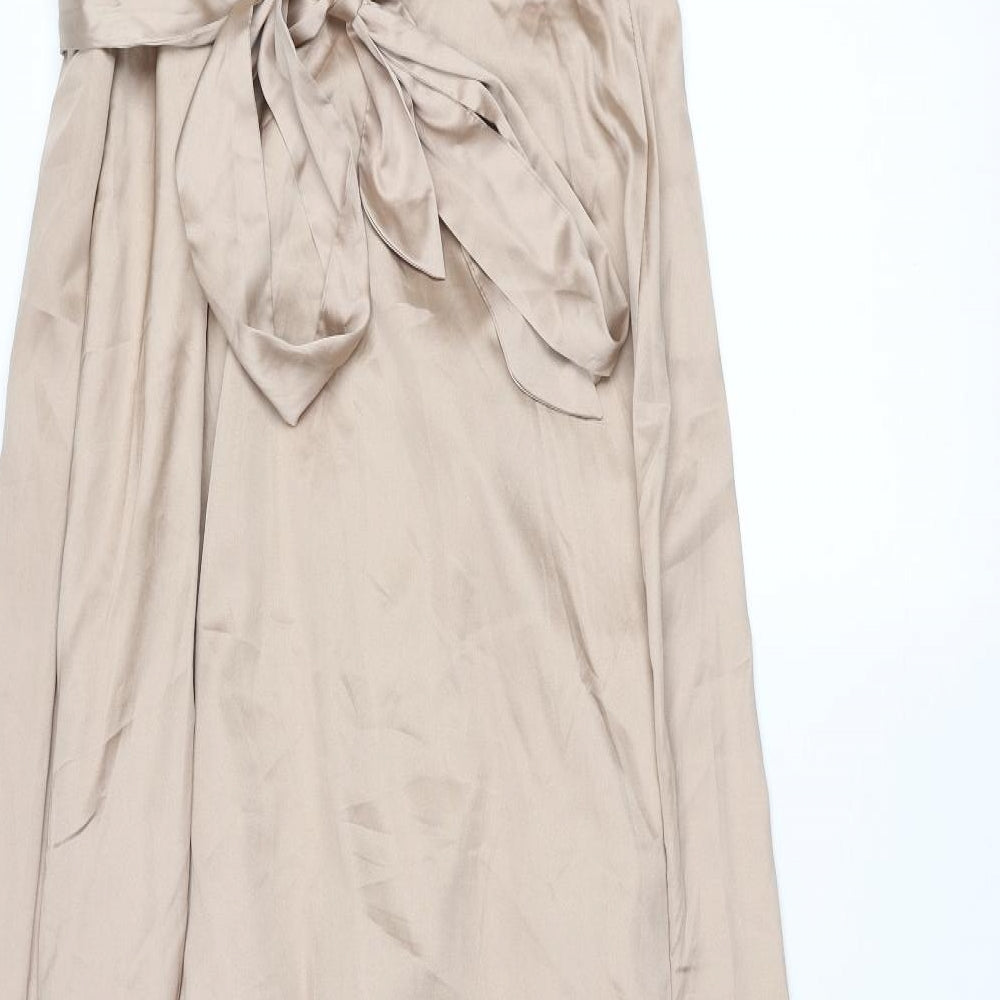 Chi Chi Womens Beige Polyester Ball Gown Size 10 V-Neck Tie - Cape Detail