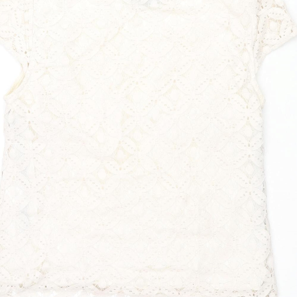 Warehouse Womens Ivory Geometric Cotton Basic Blouse Size 10 Round Neck
