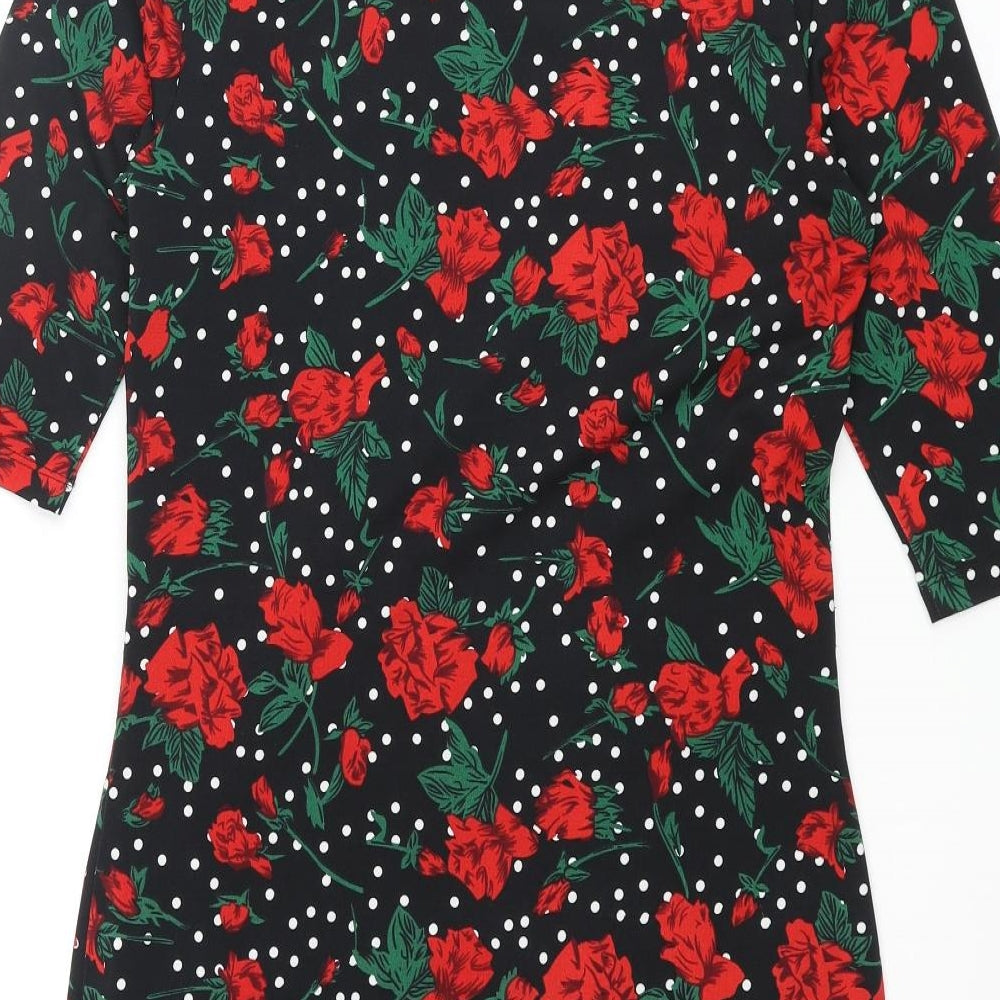 Stylist Pick Womens Black Floral Polyester Bodycon Size 10 Round Neck Pullover