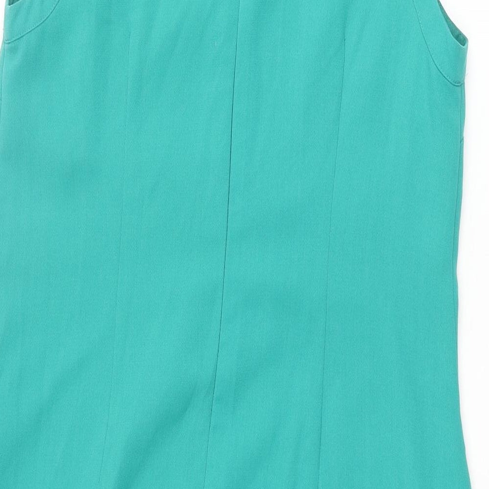 Oasis Womens Green Polyester Shift Size 14 Round Neck Button - Cut Out Detail