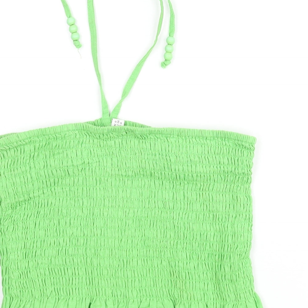 COLLUSION Womens Green Cotton Cropped Blouse Size 8 Halter - Beaded Straps