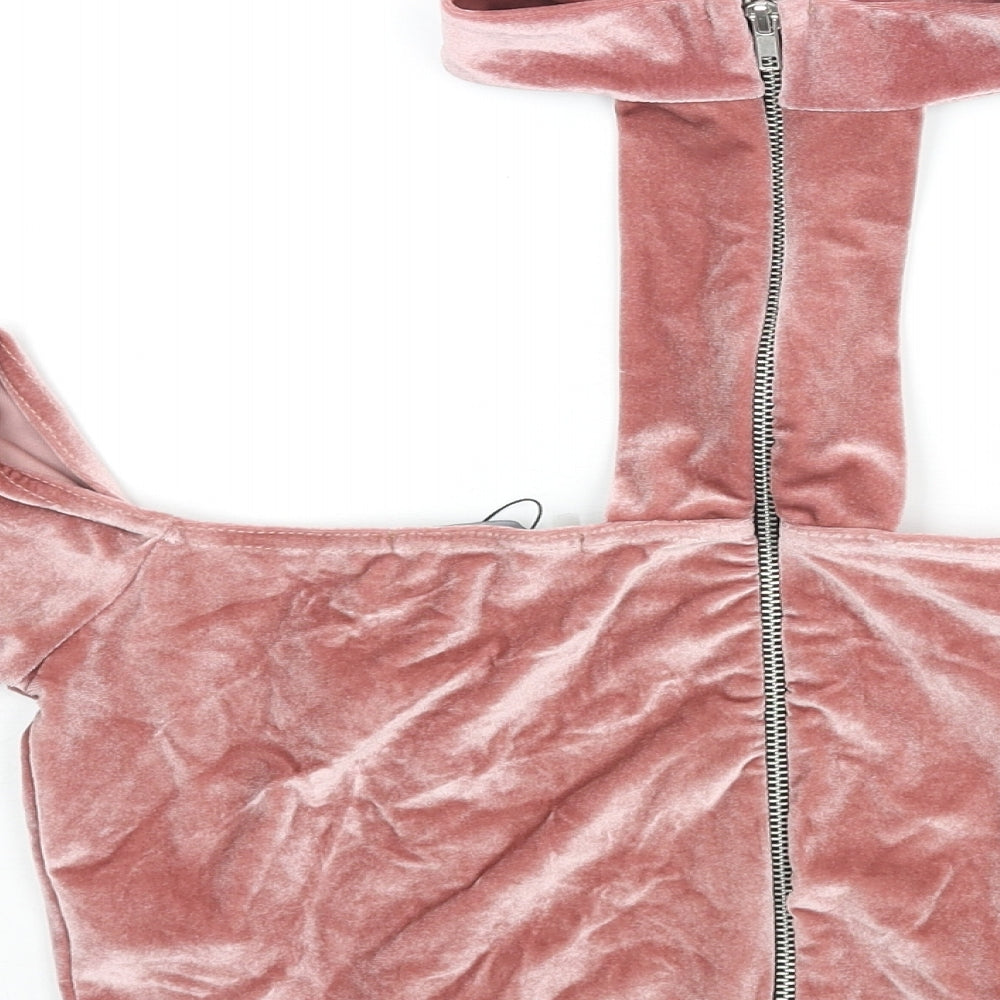 Missguided Womens Pink Polyester Cropped Blouse Size 14 Square Neck - Mock Neck Detail