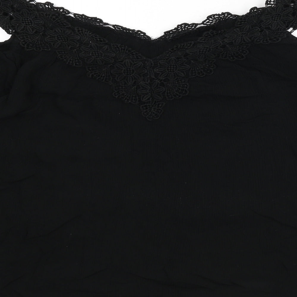 Julipa Womens Black Viscose Basic Blouse Size 14 V-Neck - Lace Trim