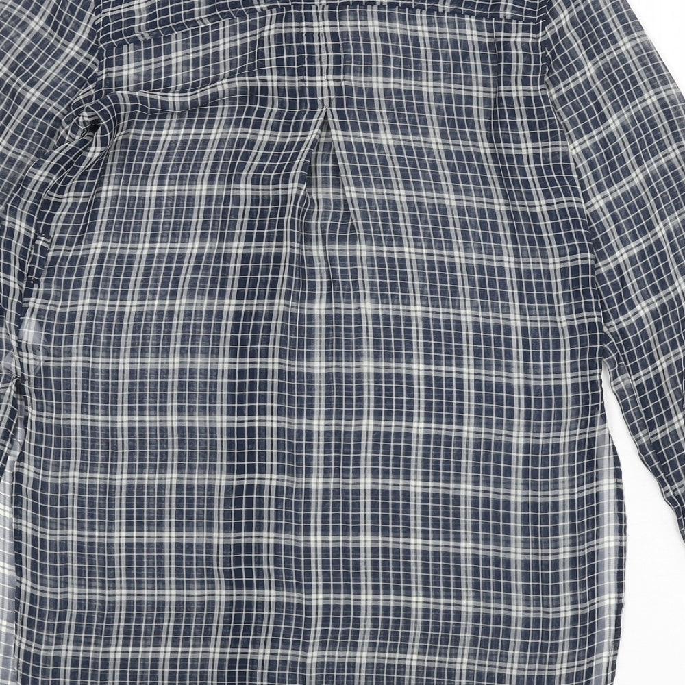 NEXT Womens Blue Plaid Polyester Basic Button-Up Size 6 Collared