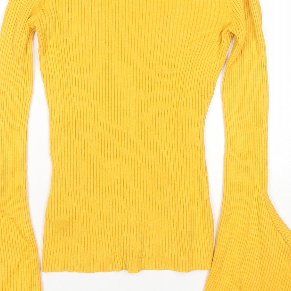 River Island Womens Yellow V-Neck Viscose Pullover Jumper Size 6