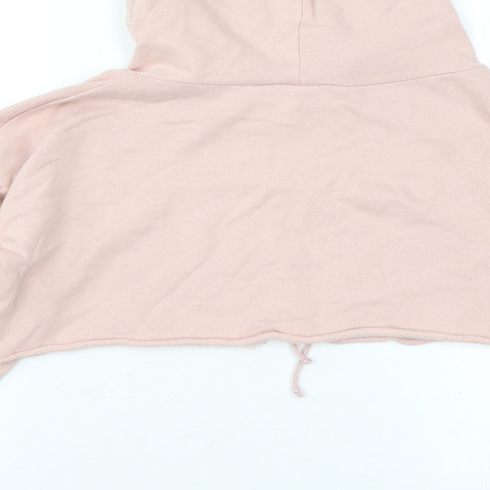PRETTYLITTLETHING Womens Pink Cotton Pullover Hoodie Size 4 Pullover - Cropped