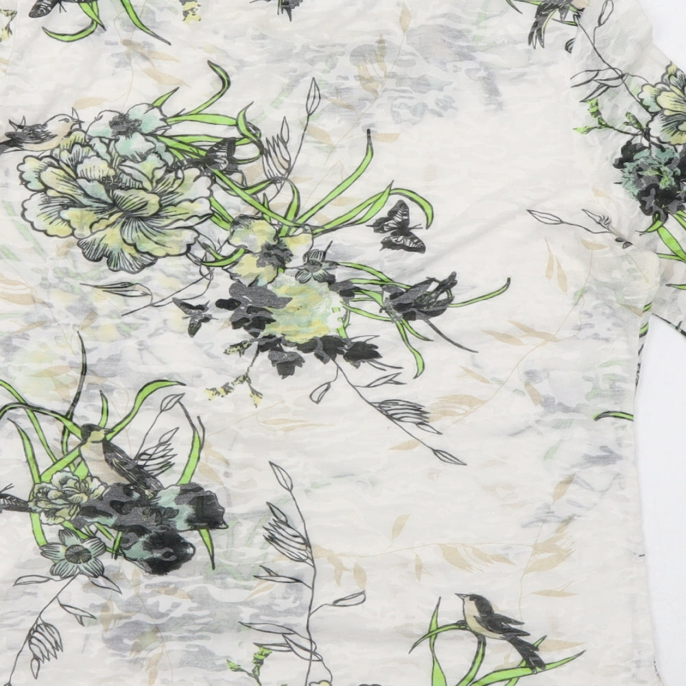 Dorothy Perkins Womens Ivory Floral Polyester Basic T-Shirt Size 10 Round Neck