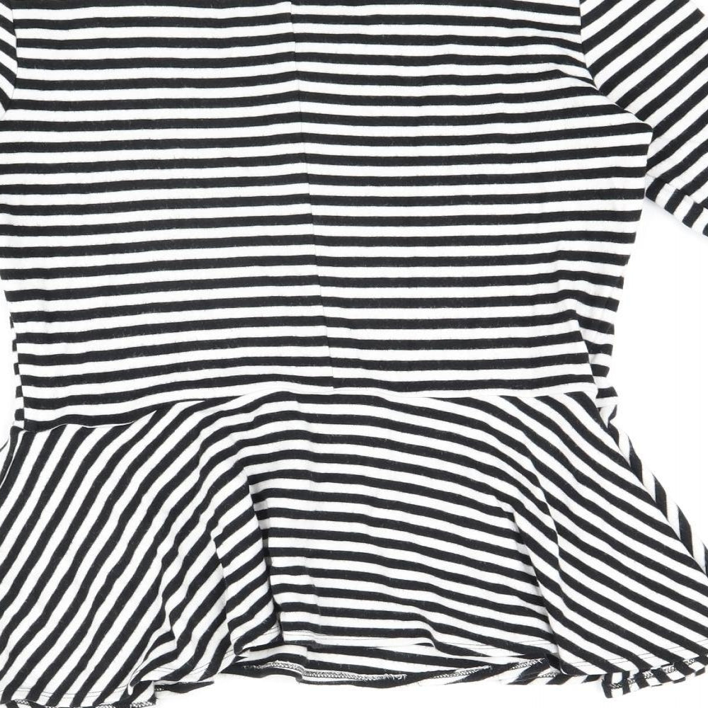 Limited Collection Womens White Striped Viscose Basic T-Shirt Size 14 Round Neck