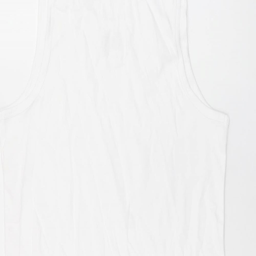 Marks & Spencer Womens White Cotton Basic Tank Size L Scoop Neck