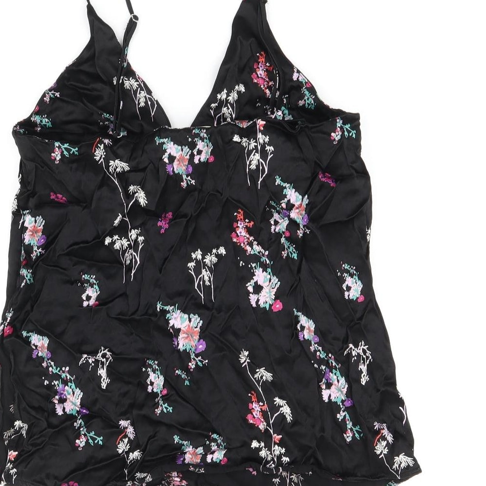 H&M Womens Black Floral Viscose Camisole T-Shirt Size 6 V-Neck