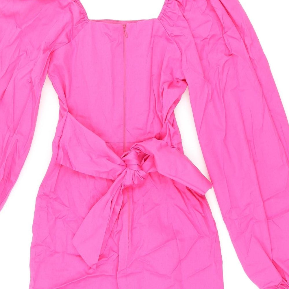 River Island Womens Pink Cotton Bodycon Size 6 Square Neck Zip