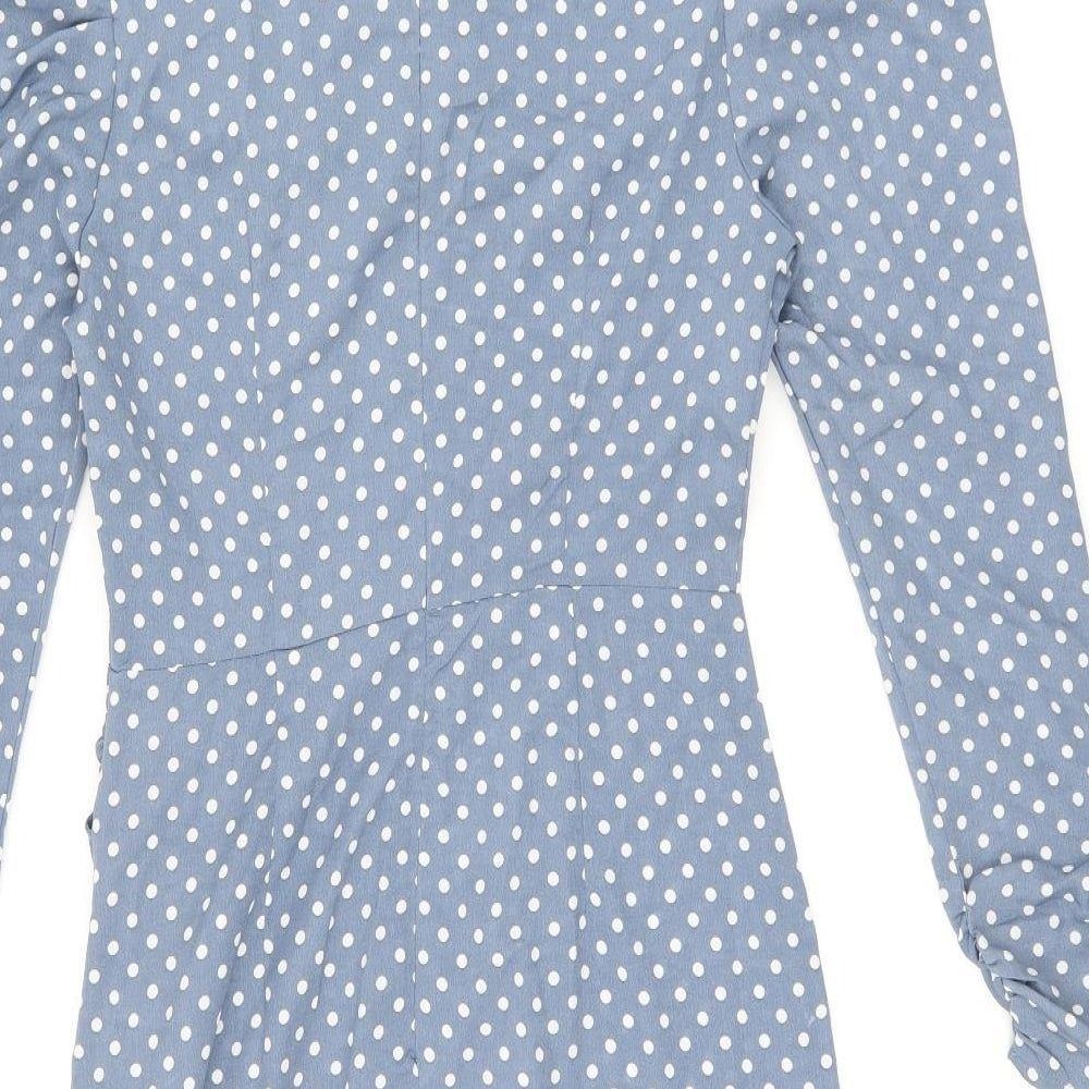 Missguided Womens Blue Polka Dot Polyester Bodycon Size 8 Round Neck Zip