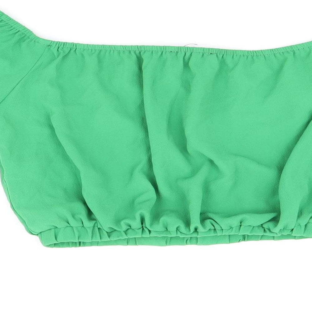 Cameo Rose Womens Green Polyester Cropped T-Shirt Size 10 Off the Shoulder
