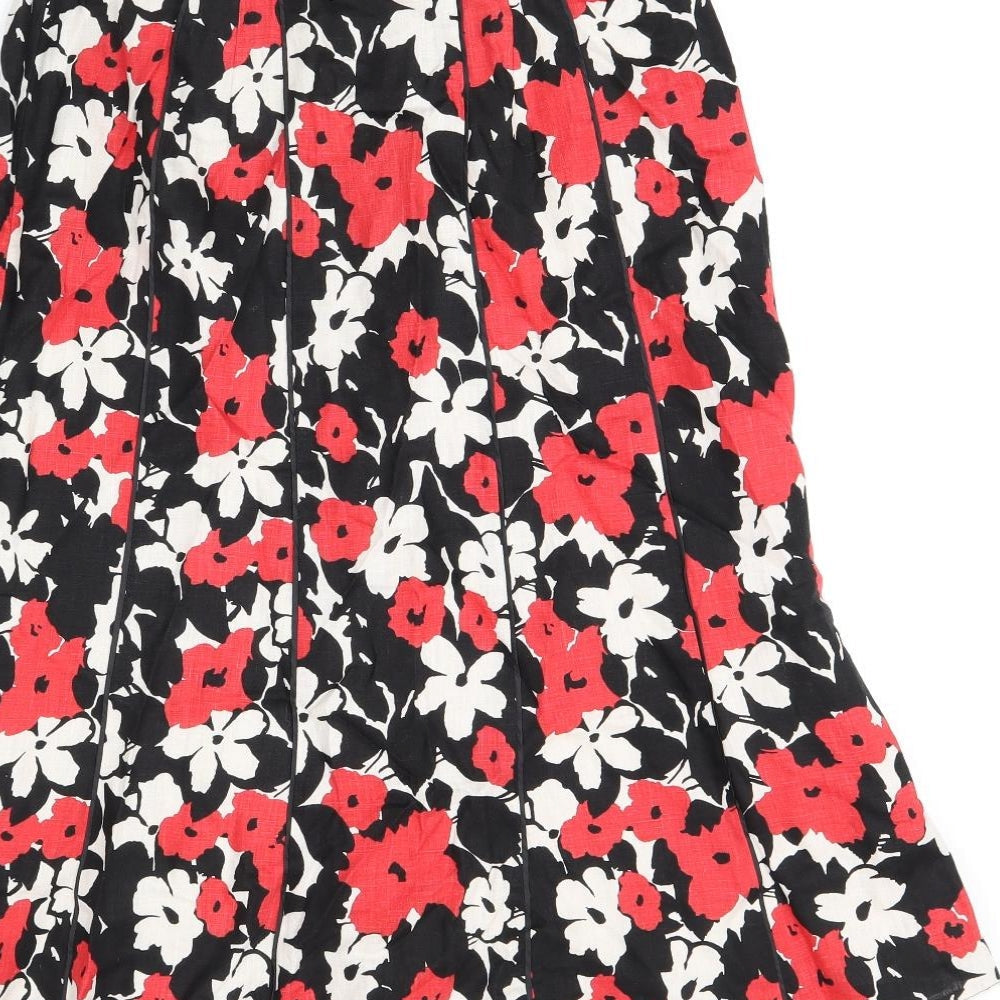 Country Casuals Womens Black Floral Linen Flare Skirt Size 10 Zip