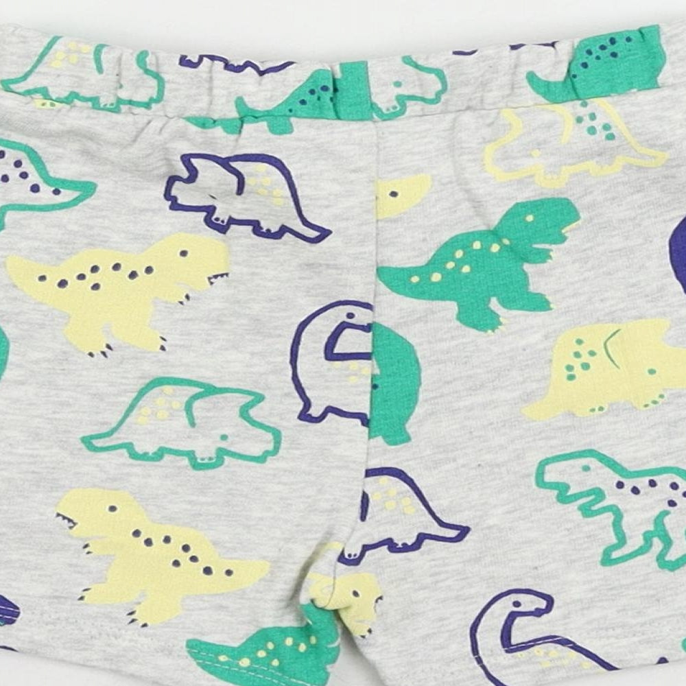 Marks & Spencer Baby Grey Geometric Cotton Cropped Trousers Size 9-12 Months Drawstring - Dinosaur Print