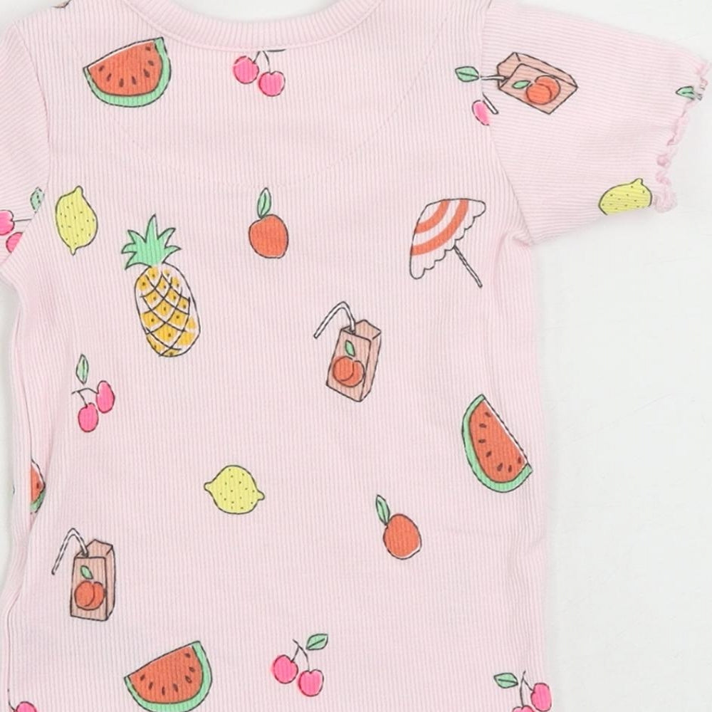 Marks and Spencer Baby Pink Geometric Cotton Pullover T-Shirt Size 3-6 Months Crew Neck - Fruits