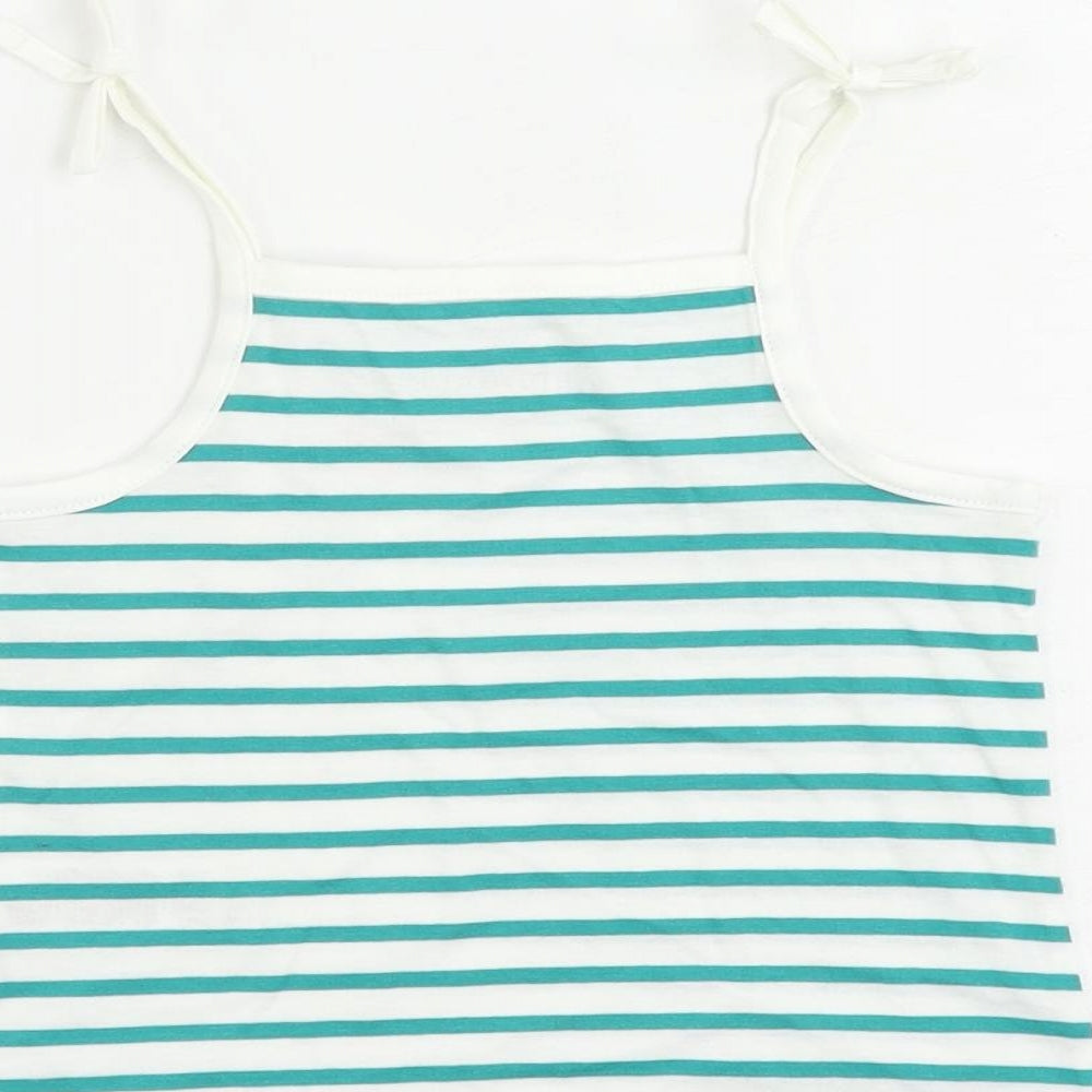 Marks & Spencer Girls Green Striped Cotton Camisole Tank Size 2-3 Years Square Neck Pullover