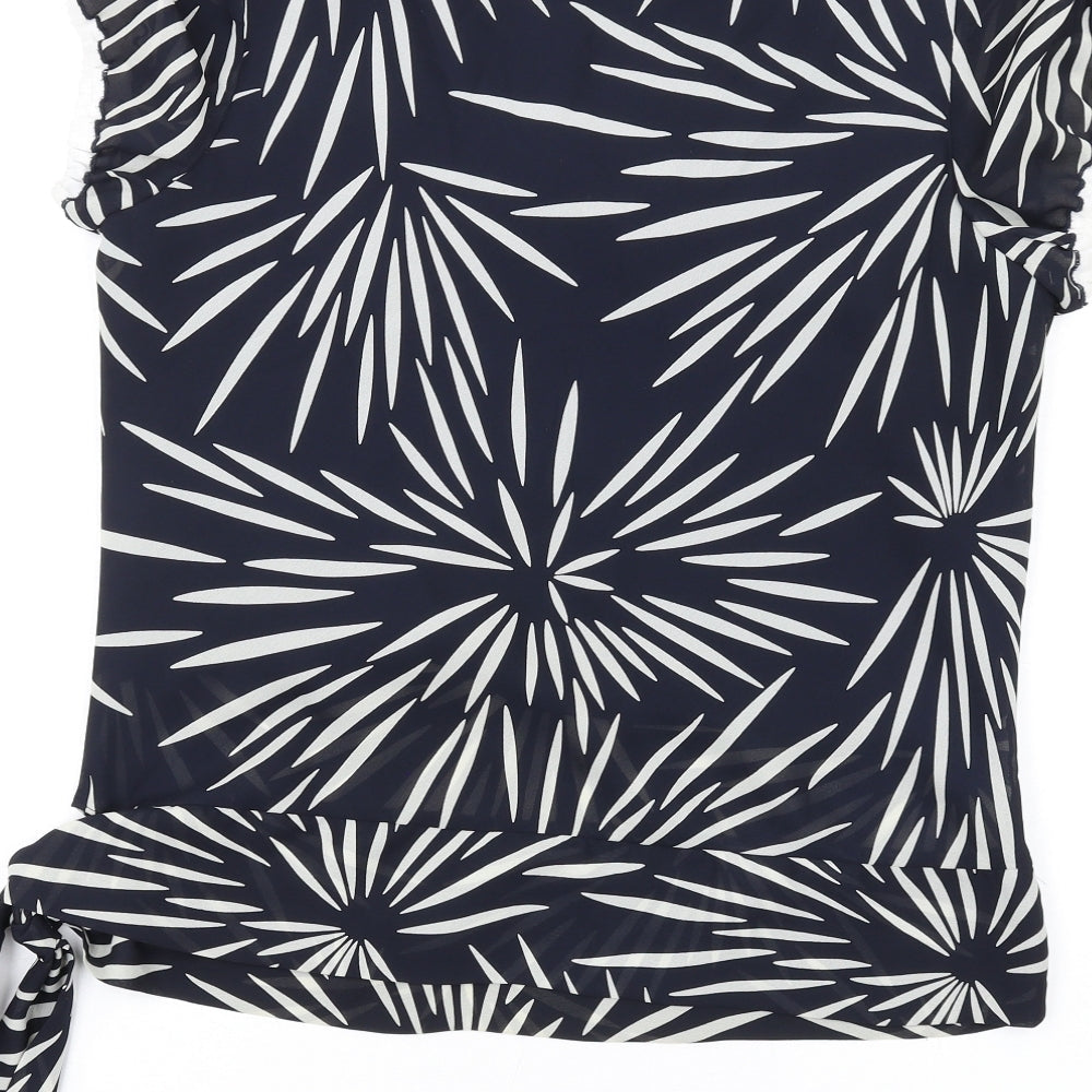 Victoria Taylor Womens Blue Geometric Polyester Basic T-Shirt Size 16 Round Neck