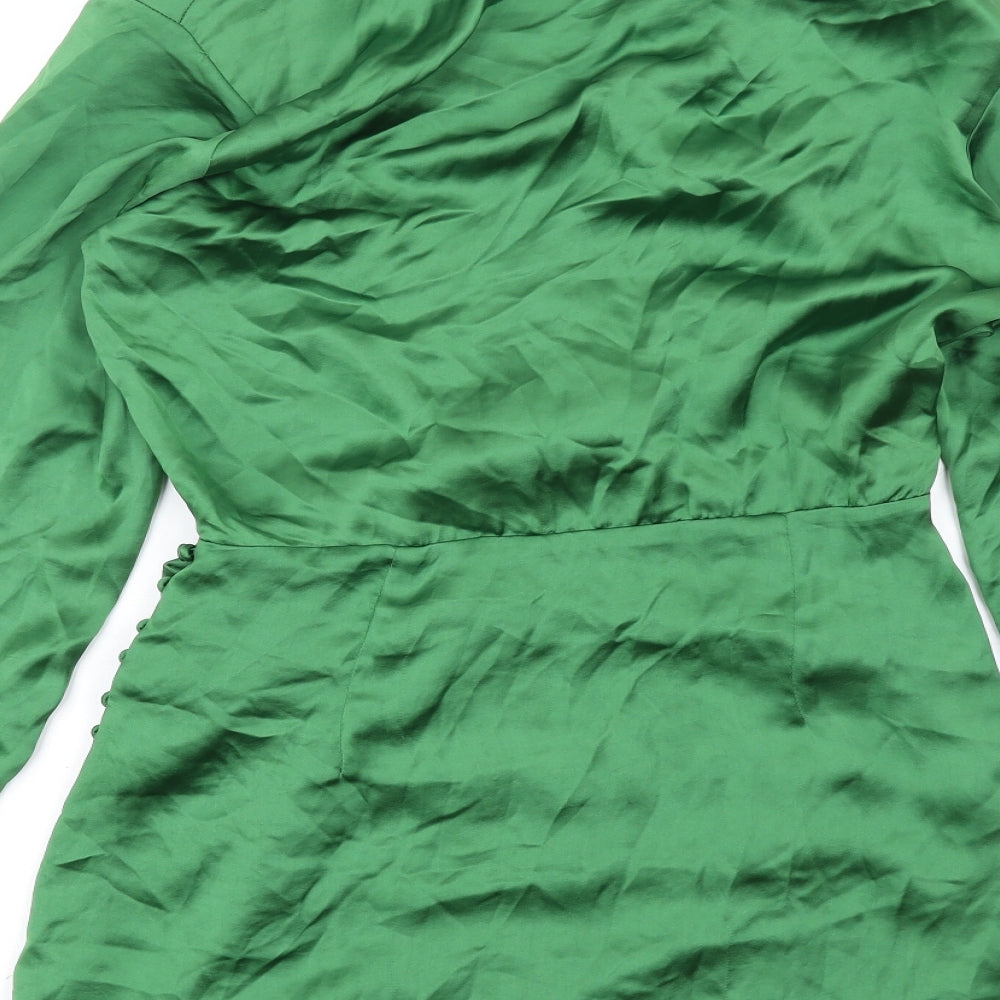 Zara Womens Green Polyester Shirt Dress Size S Collared Zip