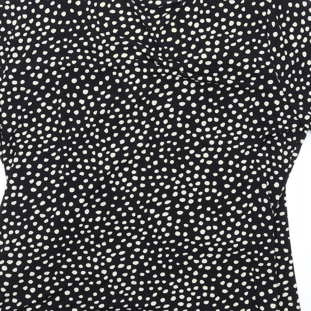 Joanna Hope Womens Black Geometric Polyester Basic T-Shirt Size 14 V-Neck