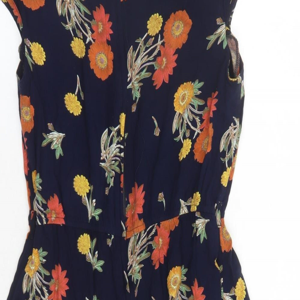 ASOS Womens Blue Floral Viscose A-Line Size 12 Round Neck Zip