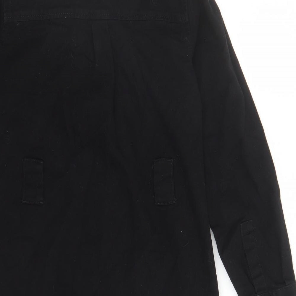 New Look Womens Black Cotton Shirt Dress Size 4 Collared Snap