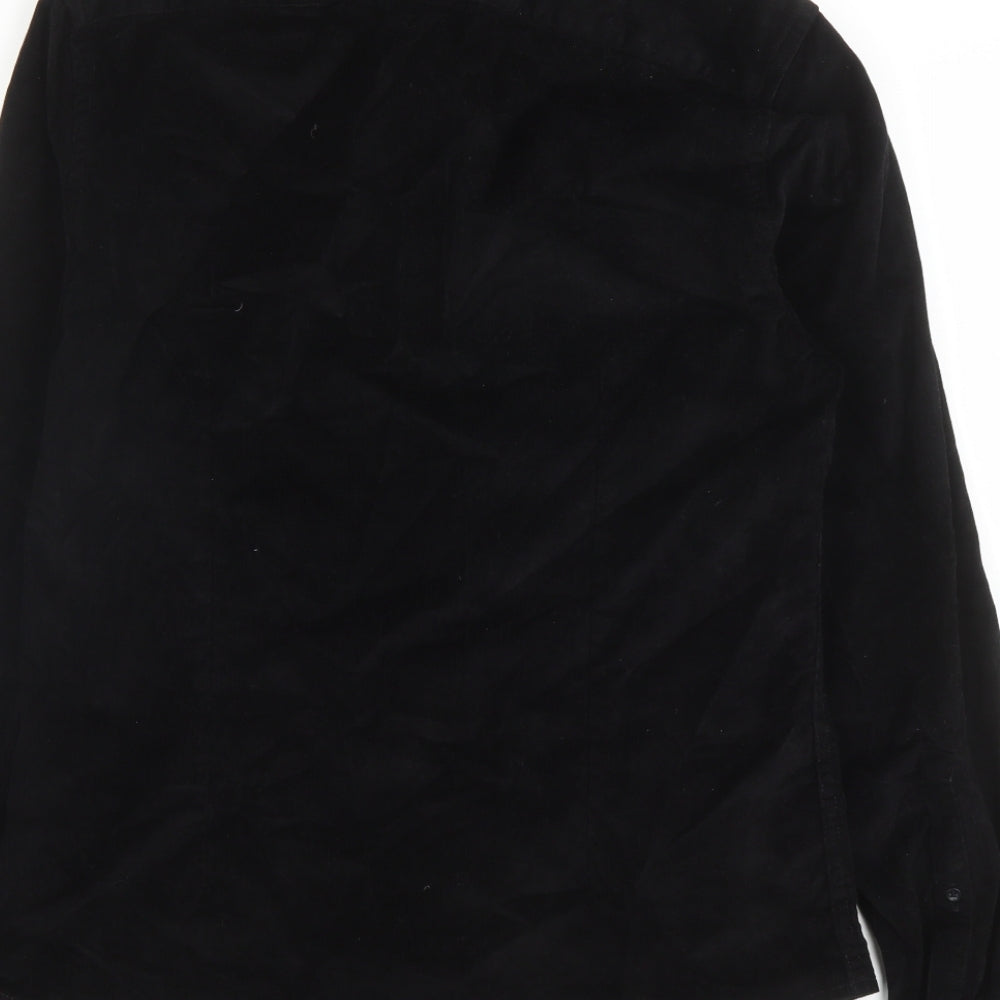 ASOS Mens Black Cotton Button-Up Size M Collared Button