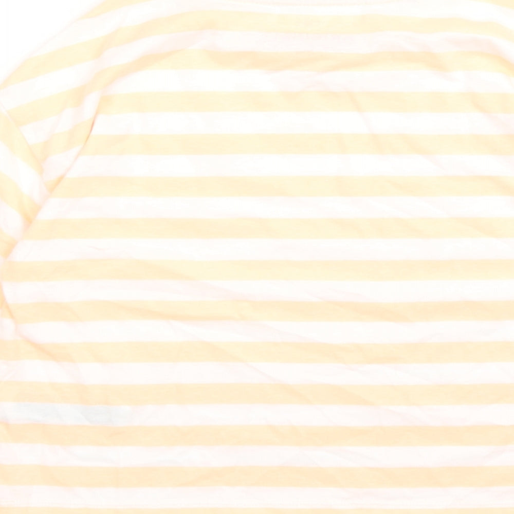 Marks & Spencer Girls Orange Striped Cotton Basic T-Shirt Size 9-10 Years Crew Neck Pullover