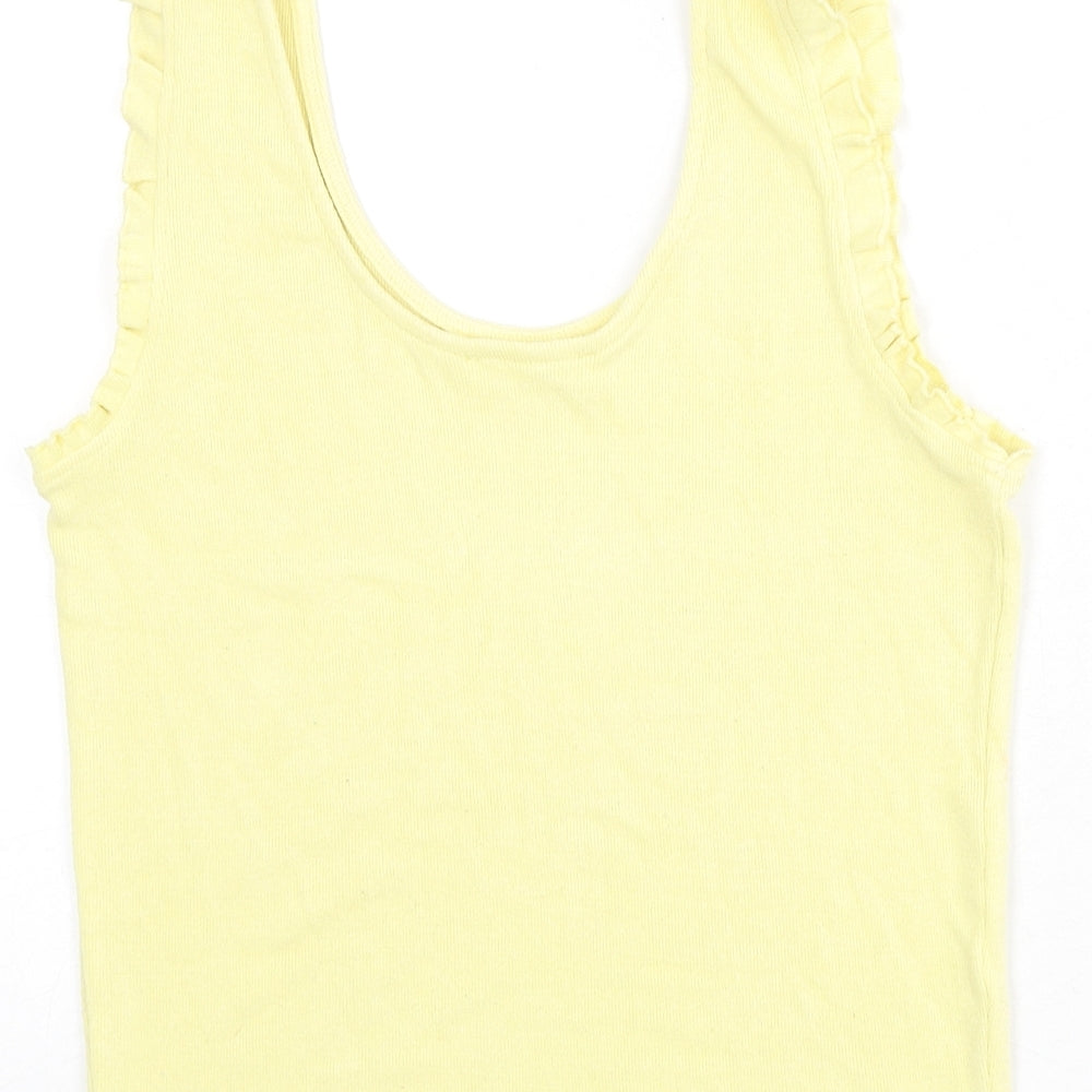 Mango Womens Yellow Polyester Basic Tank Size M Scoop Neck - Ruffle Detail