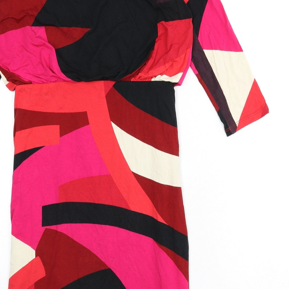 Phase Eight Womens Multicoloured Geometric Viscose Pencil Dress Size 12 Boat Neck Pullover
