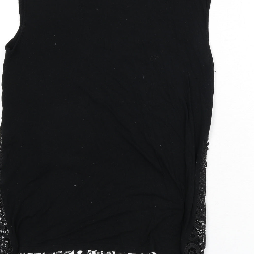 Oasis Womens Black Geometric Polyester Basic Tank Size S Round Neck - Lace Overlay