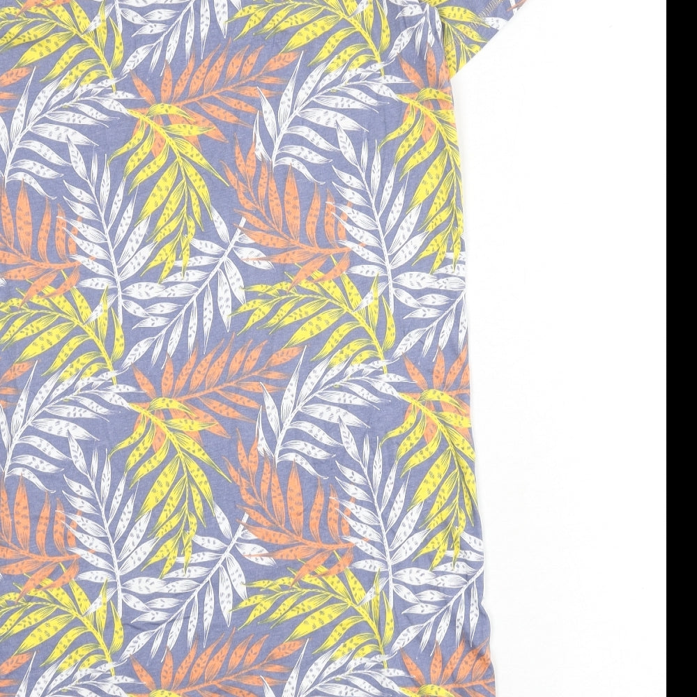 Damart Womens Multicoloured Geometric Cotton Sheath Size M V-Neck Pullover - Leaf Print