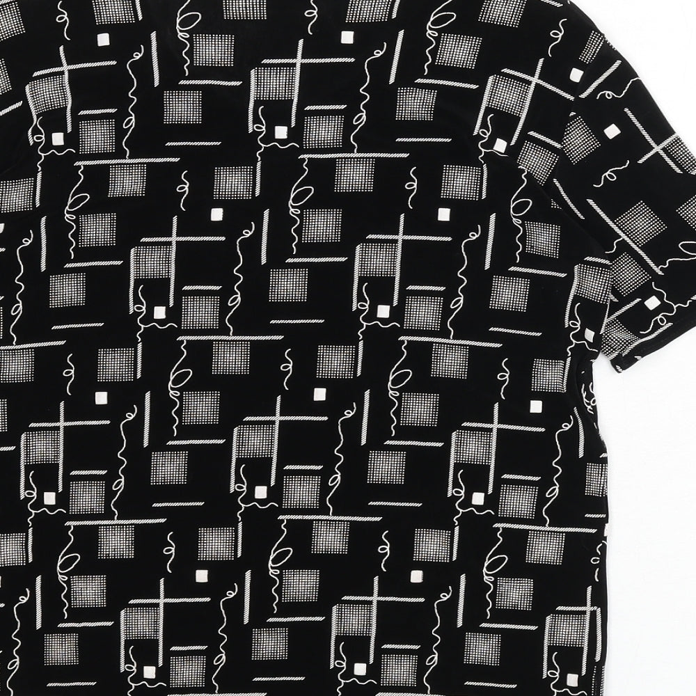 Charmell Womens Black Geometric Acetate Basic T-Shirt Size M Round Neck
