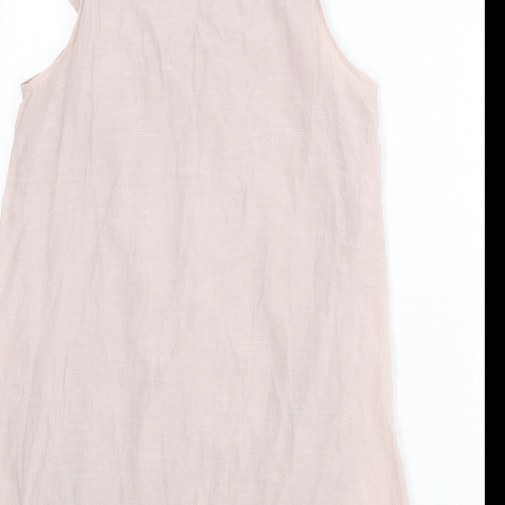 New Look Womens Pink Polyester Mini Size 12 Scoop Neck Pullover - Ruffles, Flower, Beads