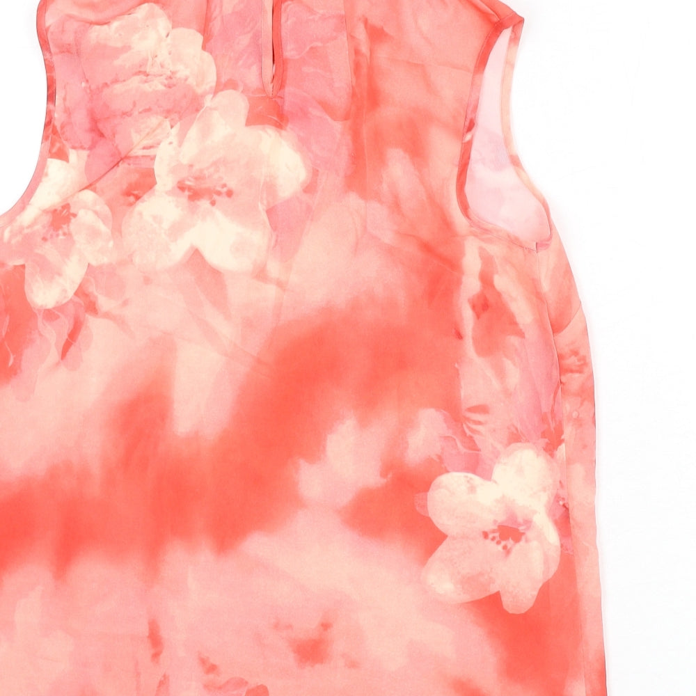 Debenhams Womens Pink Floral Polyester Basic Tank Size 10 Collared