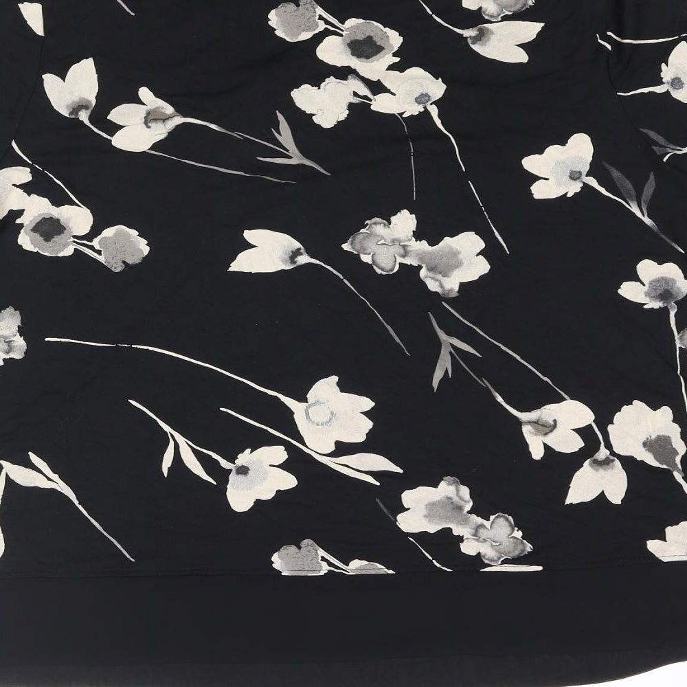 Classic Womens Black Floral Viscose Basic Blouse Size 18 V-Neck