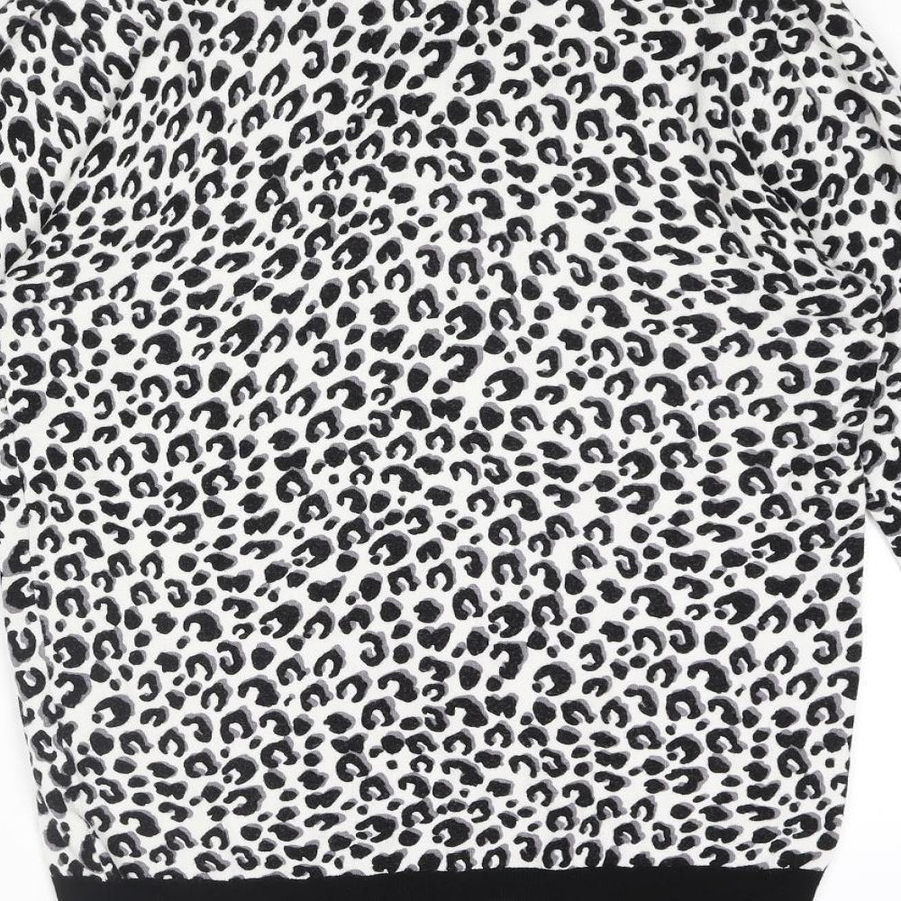 Roman Womens White Round Neck Animal Print Viscose Pullover Jumper Size 10 - Leopard Print