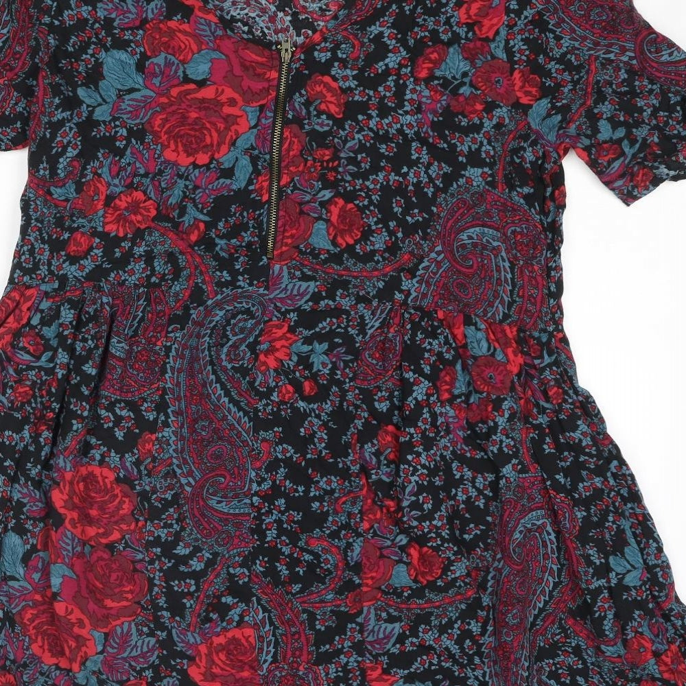 Staring at Stars Womens Multicoloured Paisley Viscose A-Line Size M Boat Neck Zip - Smocked